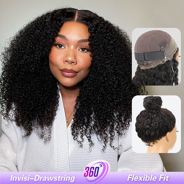HairHive Afro Curly Hair Invisi-Drawstring 360 Lace Glueless Wig Beginner Friendly