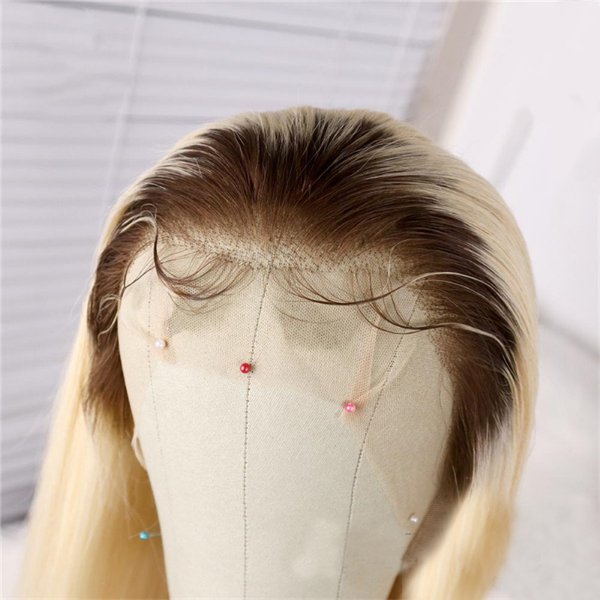 Ombre Blonde Hair With Brown Root Straight Hair #4/613 Colored 13x4 Human Hair Lace Front Wigs Pre Plucked Natural Hairline