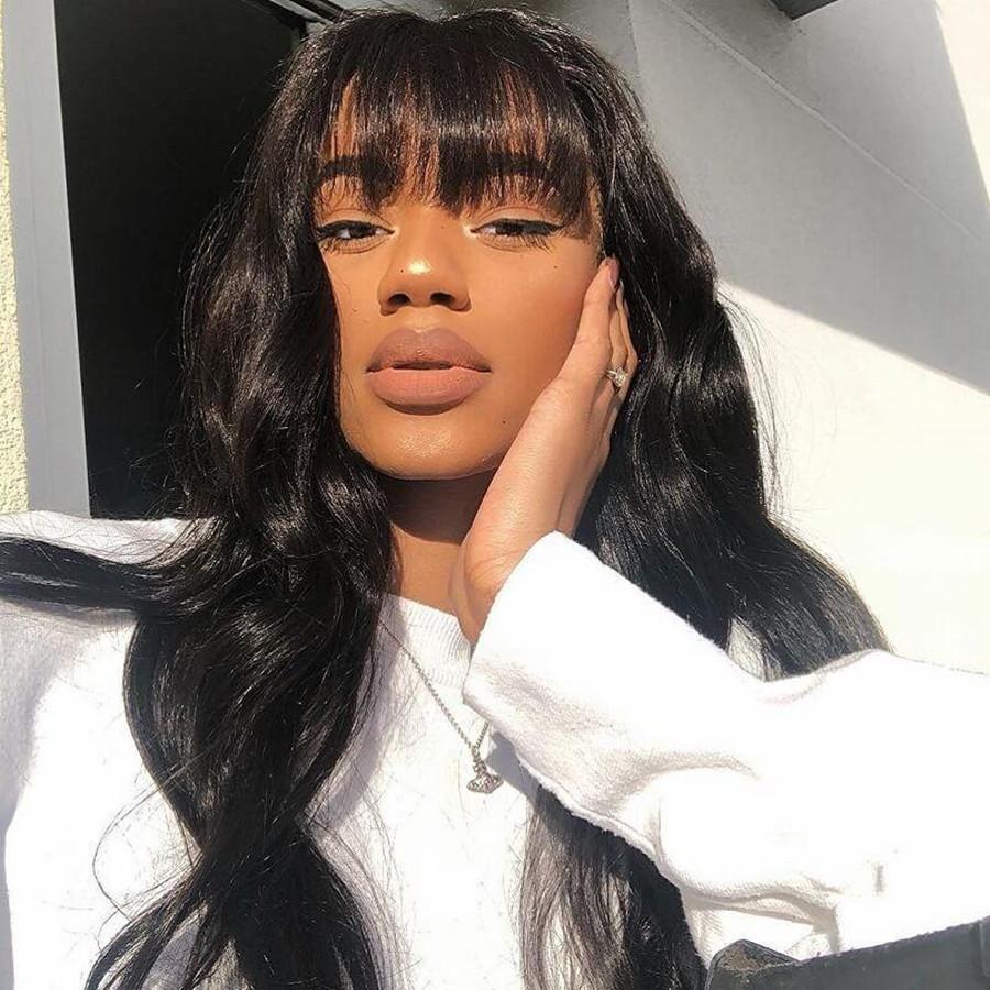 Natural Look Glueless Body Wave Wig With Bangs  Everyday Wear  100% Human Hair Wig