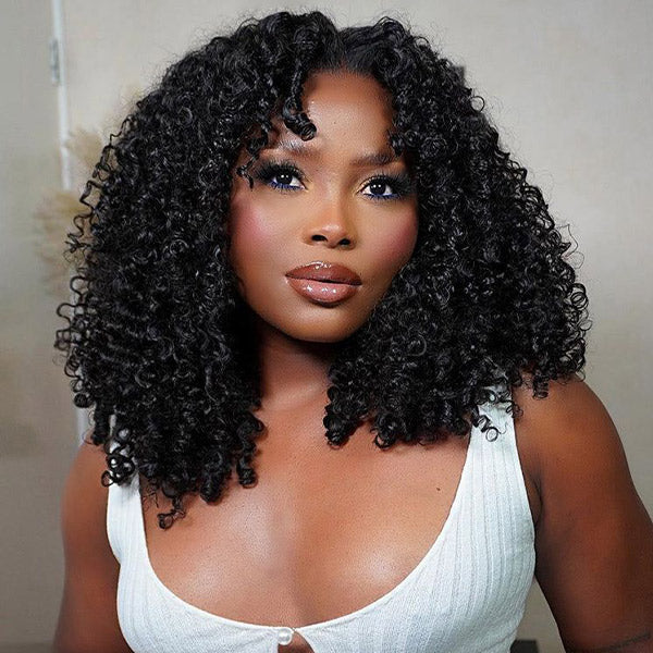 HairHive Afro Curly Glueless 9x6 T Part Lace Wear Go Wig Pre-Bleached Tiny Knots Natural Frontal Look