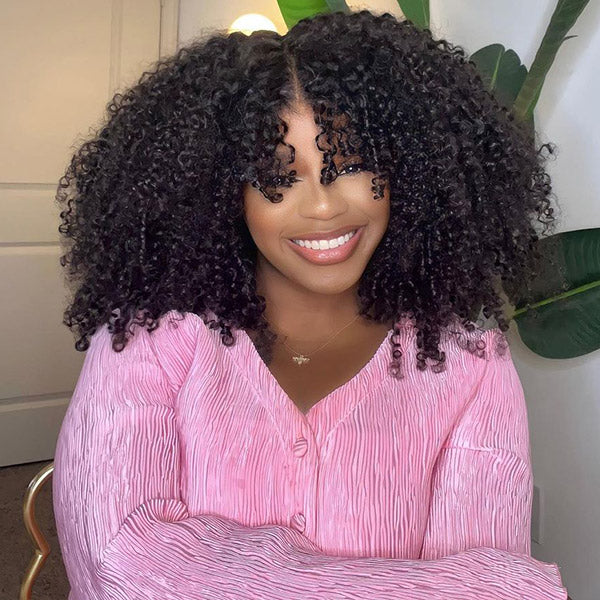 HairHive Afro Curly Glueless 9x6 T Part Lace Wear Go Wig Pre-Bleached Tiny Knots Natural Frontal Look