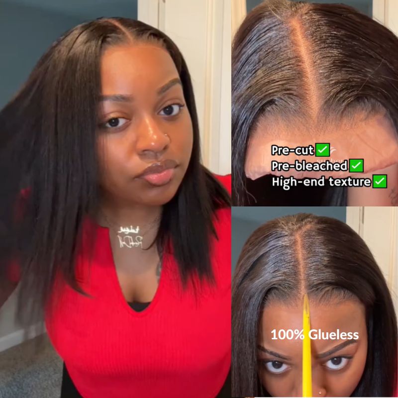 Sunber Blunt Cut Light Yaki Straight 7x5/13x4 Pre-Cut Lace Bye Bye Knots Glueless Bob Wig Pre-plucked