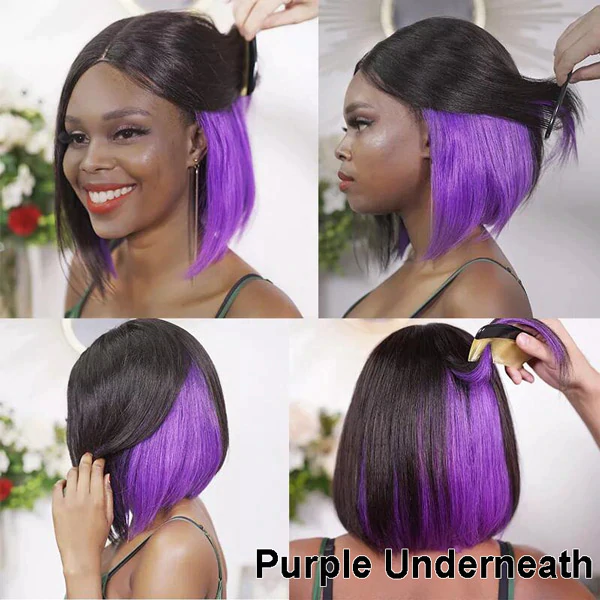 Two Tones Short Bob 13x4 Lace Front Wigs Thick Underneath Colored Hair Natural Black