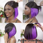 Two Tones Short Bob 13x4 Lace Front Wigs Thick Underneath Colored Hair Natural Black