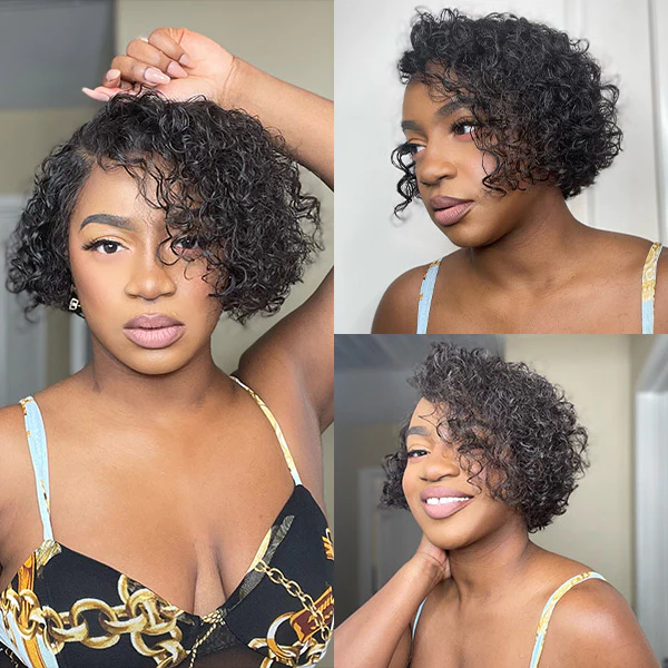Short Curly Hair 13x4 Lace Front Wig Pixie Wig Human Hair Preplucked with Baby Hair