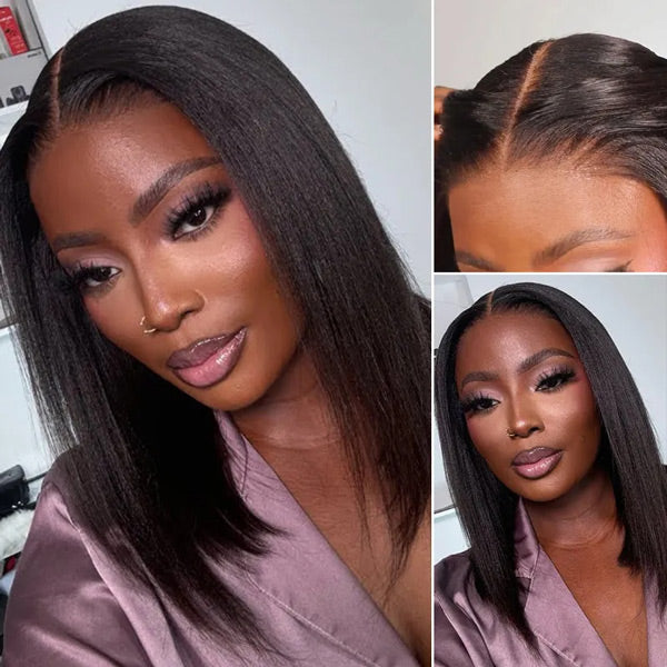 HairHive Glueless Layered Cut Yaki Straight Wear Go Wig Pre-Cut 9x6 T Part Lace Bob Wig With Elastic Drawstring