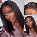 HairHive Glueless Layered Cut Yaki Straight Wear Go Wig Pre-Cut 9x6 T Part Lace Bob Wig With Elastic Drawstring