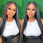 Platinum Blonde Highlights Human Hair Lace Front Wigs Ombre Piano Color Straight Hair With Grey Highlight Wig