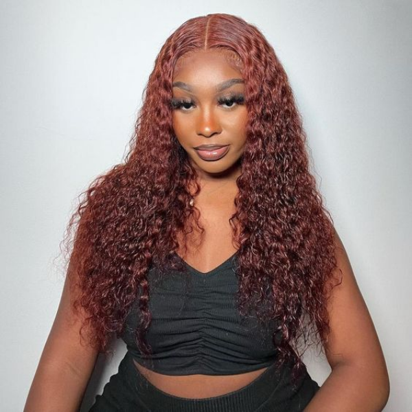 Glueless Color Wigs Water Wave Reddish Brown Color Wear Go Glueless Wig Pre-cut Lace Wig Preplucked 7x5 Lace Wig