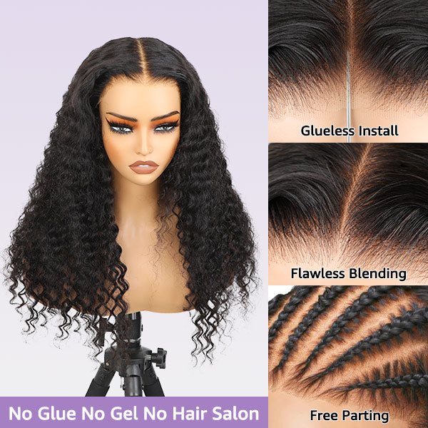 HairHive Pre-Bleached Knots Deep Wave Hair Drawstring Wear Go Glueless Wigs 7x5 Pre Cut HD Lace Closure Wigs With Pre Plucked Nautral Hairline