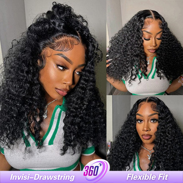 HairHive Deep Wave Invisi-Drawstring 360 Lace Glueless Wig Bleached Knots Wear Go Wig