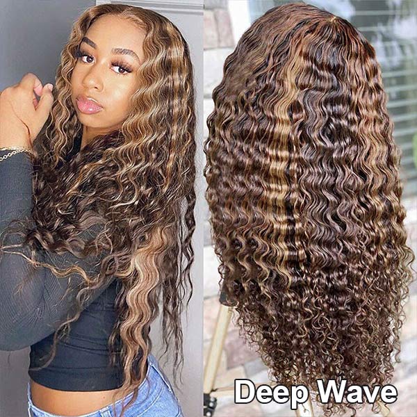 Balayage Highlights 13x4 Lace Front Wigs Ombre Highlight Curly Honey Blonde Colored Human Hair Wigs