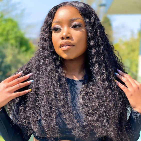 HairHive Pre-Bleached Knots Deep Wave Hair Drawstring Wear Go Glueless Wigs 7x5 Pre Cut HD Lace Closure Wigs With Pre Plucked Nautral Hairline