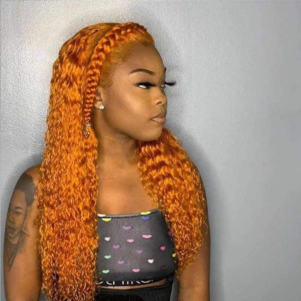 Ginger Human Hair Lace Front Wigs Ginger Orange Deep Wave 13x4 Transparent Lace Front Wigs Real Hair Wigs