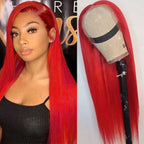 Cherry Red Color Lace Front & Closure Wig Pre-Colored Human Hair Wigs With Pre-Plucked Hairline