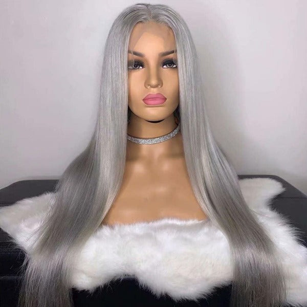 Grey Color Human Hair Wigs Ash Gray Brazilian Straight 13x4 4x4 Lace Front Wigs Preplucked for Women