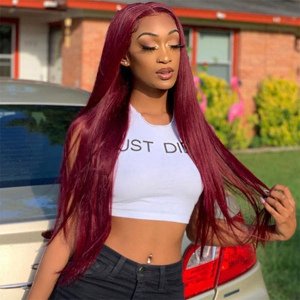 99J Burgundy Color 13x4 4x4 Lace Front & Closure Wig Straight Pre Plucked Human Hair Wigs for Women