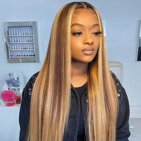 HairHive Straight Highlight Ombre 4/27 Wear Go Glueless Wig 360 Pre-cut Lace Wig