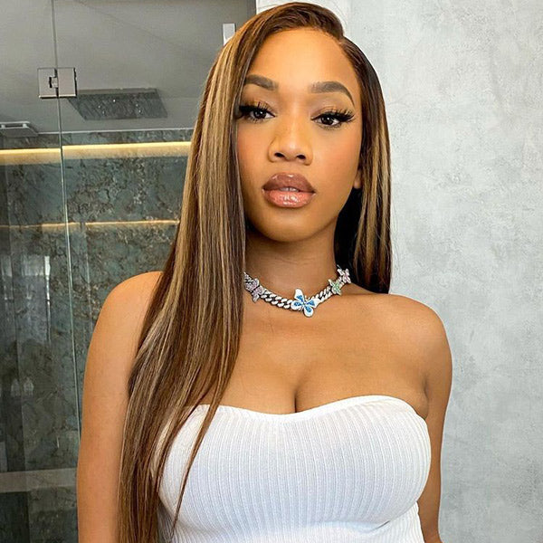 HairHive Straight Highlight Ombre 4/27 Wear Go Glueless Wig 360 Pre-cut Lace Wig