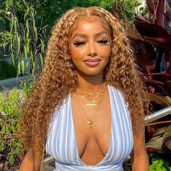 HairHive Water Wave Highlight Ombre 4/27 Wear Go Glueless Wig Pre-cut 360 Lace Frontal Wig