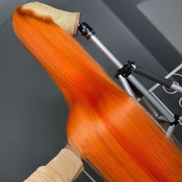 13x4 Lace Closure Wigs Straight Orange Human Virgin Hair Preplucked Lace Front Wigs with Baby Hair