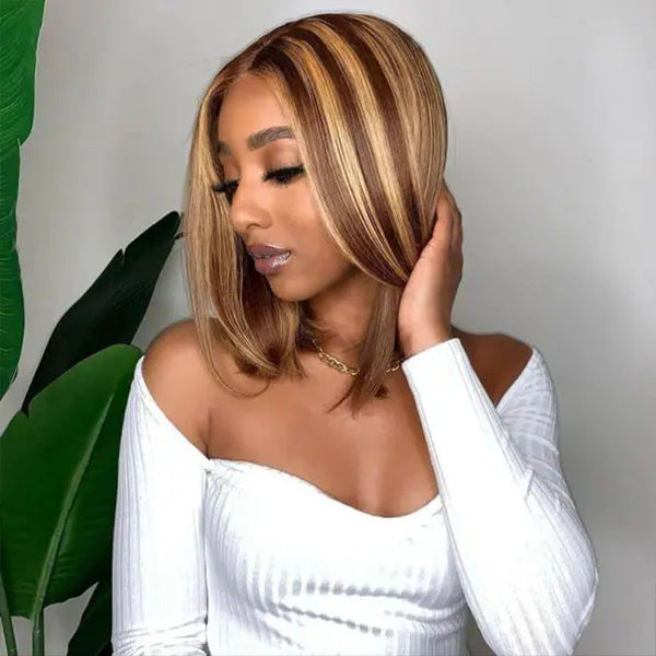 HairHive Wear Go Glueless Wigs 4/27 Highlight Color Straight Hair Bob Wigs Pre Cut 7x5 Lace