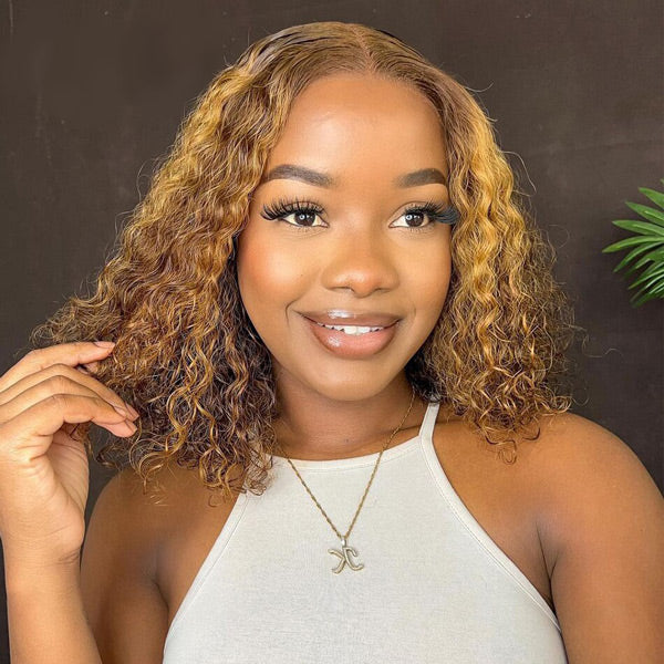 HairHive Wear Go Glueless Wigs Pre Cut 7x5 Lace 4/27 Highlight Color Water Wave Hair Short Bob Wigs