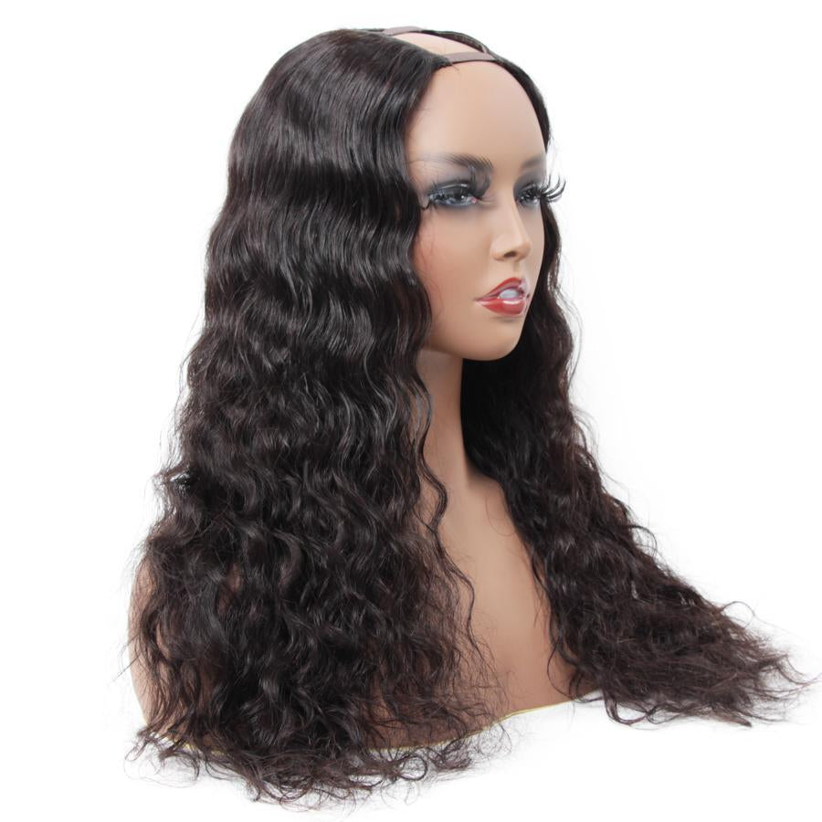 Loose Deep Wave U Part Human Hair Wig for Women, Brazilian Remy Human Hair Glueless Full Head Clip in Half Wig 180% Density