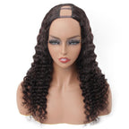 U Part Wigs Deep Wave Brazilian Virgin Human Hair 2x4 U Shape Glueless Wigs 180% Density With Straps Combs For Women