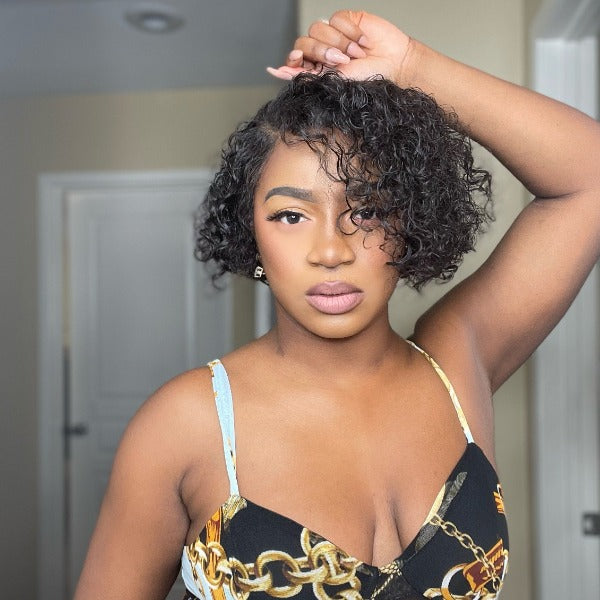 Short Curly Hair 13x4 Lace Front Wig Pixie Wig Human Hair Preplucked with Baby Hair