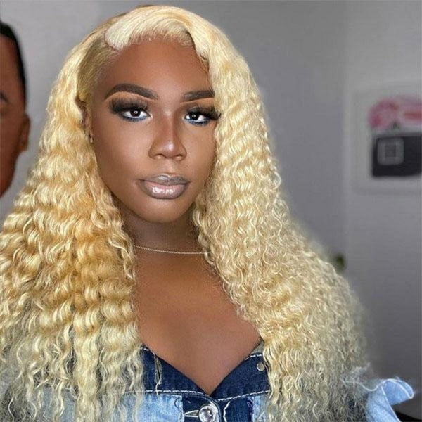 613 Blonde Kinky Curly Human Hair 13x4 Lace Front Wigs Pre-plucked with Baby Hair for Women