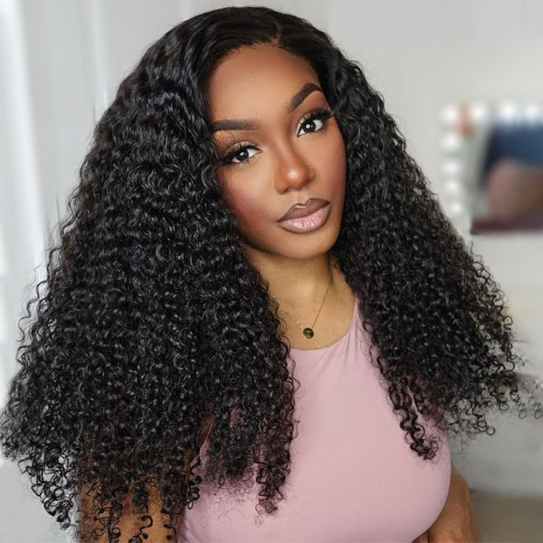 Kinky Curly V Part Wig No Leave Out Thin Part Glueless Wigs Human Hair Wig