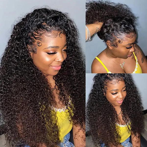 HairHive Kinky Curly Invisi-Drawstring Pre-Cut 360 Lace Glueless Wig With Bleached Knots Pre-Plucked Hairline