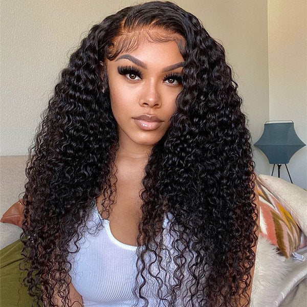 HairHive Kinky Curly Invisi-Drawstring Pre-Cut 360 Lace Glueless Wig With Bleached Knots Pre-Plucked Hairline