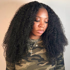 Kinky Curly V Part Wig No Leave Out Thin Part Glueless Wigs Human Hair Wig
