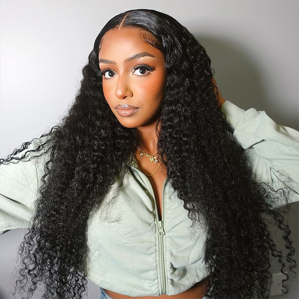 HairHive Kinky Curly Invisi-Drawstring Pre-Cut 360 Lace Glueless Wig With Bleached Knots Pre-Plucked Hairline