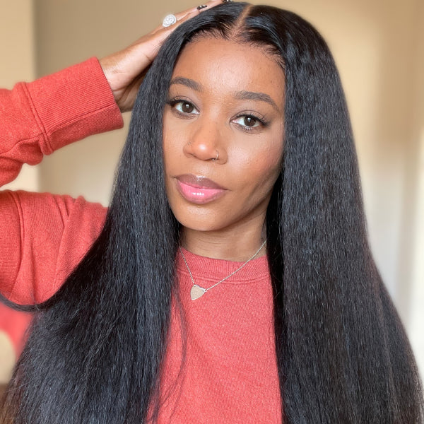 Kinky Straight V Part Wig No Leave Out Thin Part Glueless Wigs Human Hair Wig