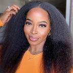 Kinky Straight V Part Wig No Leave Out Thin Part Glueless Wigs Human Hair Wig