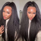 HairHive Kinky Straight Invisi-Drawstring Flexible Fit 360 Lace Front Glueless Wig With Bleached Knots