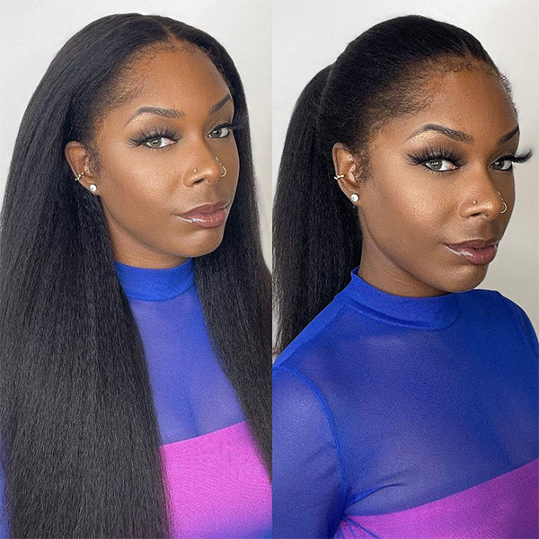 HairHive Kinky Straight Invisi-Drawstring Flexible Fit 360 Lace Front Glueless Wig With Bleached Knots