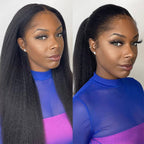 HairHive Kinky Straight Invisi-Drawstring Flexible Fit 360 Lace Front Glueless Wig With Bleached Knots