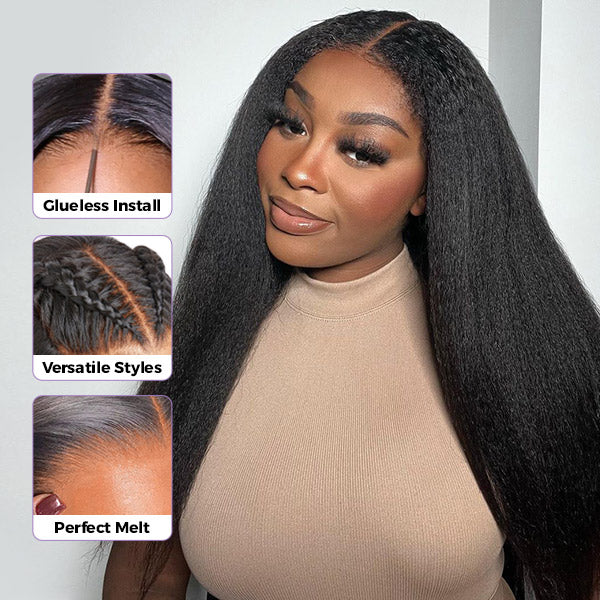 HairHive M-Cap Kinky Straight Pre Cut 9x6 HD Lace Wear Go Glueless Wigs Pre Bleached Tiny Knots Lace Front Wigs