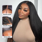 HairHive M-Cap Kinky Straight Pre Cut 9x6 HD Lace Wear Go Glueless Wigs Pre Bleached Tiny Knots Lace Front Wigs