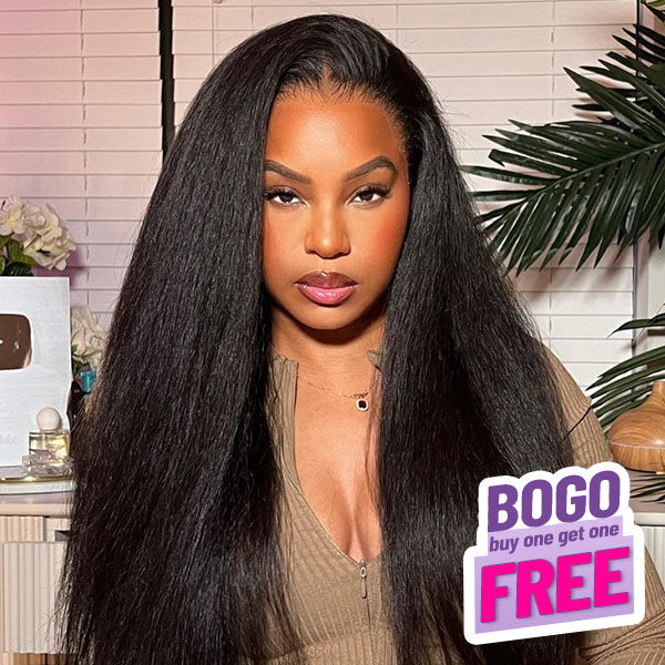BOGO Kinky Straight Glueless Wear Go Wig Pre-cut 7x5 HD Lace Closure Wig