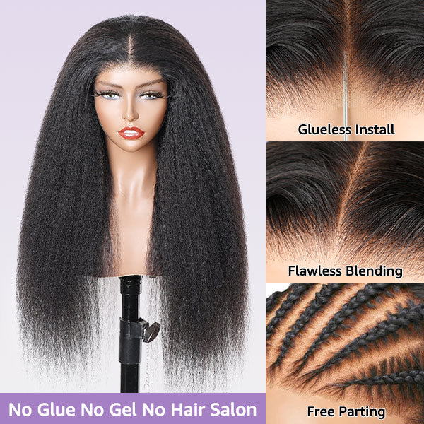 HairHive Wear Go Glueless Wigs Kinky Straight Pre Cut 7x5 HD Lace Front Bob Wigs