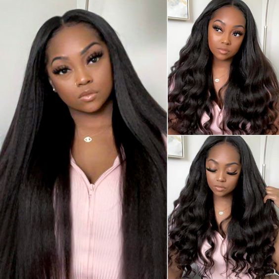 HairHive Kinky Straight Pre-Bleached Knots Adjustable Drawstring Wear Go Glueless Wigs Pre Cut Lace 7x5 HD Lace Closure Wigs