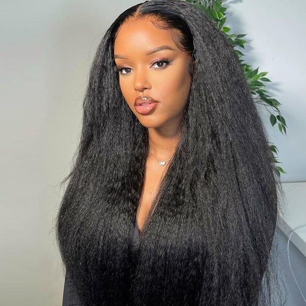 Kinky Straight Wig Preplucked 13x4 13x6 HD Lace Front Wigs Natural Black Brazilian Virgin Human Hair