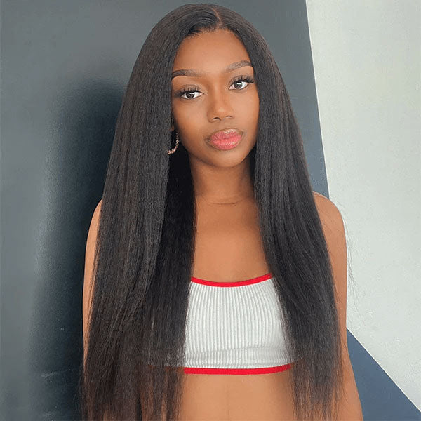 Kinky Straight V Part Wig No Leave Out Thin Part Glueless Wigs Human Hair Wig