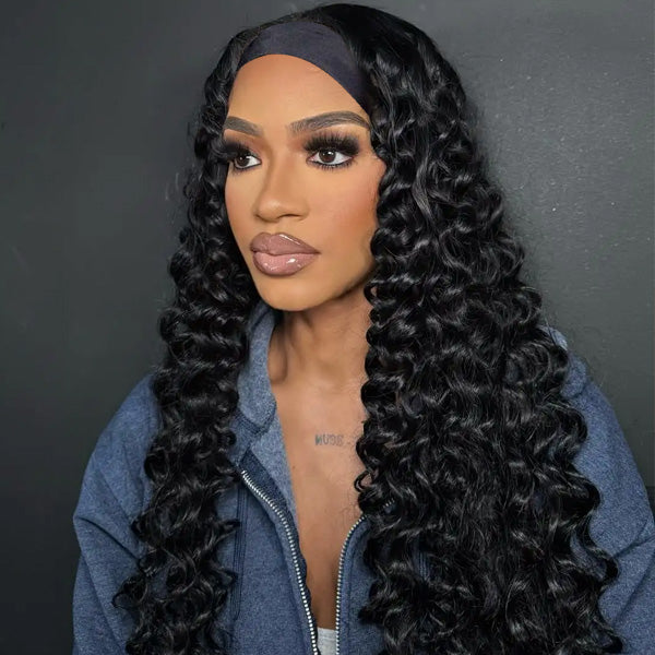HairHive Natural Loose Deep Headband Wig Easy Slip-On Style 100% Human Hair Wig