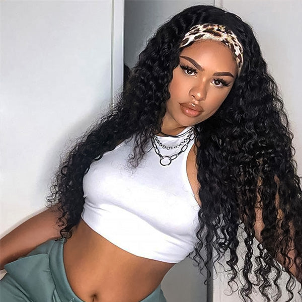 HairHive Natural Loose Deep Headband Wig Easy Slip-On Style 100% Human Hair Wig